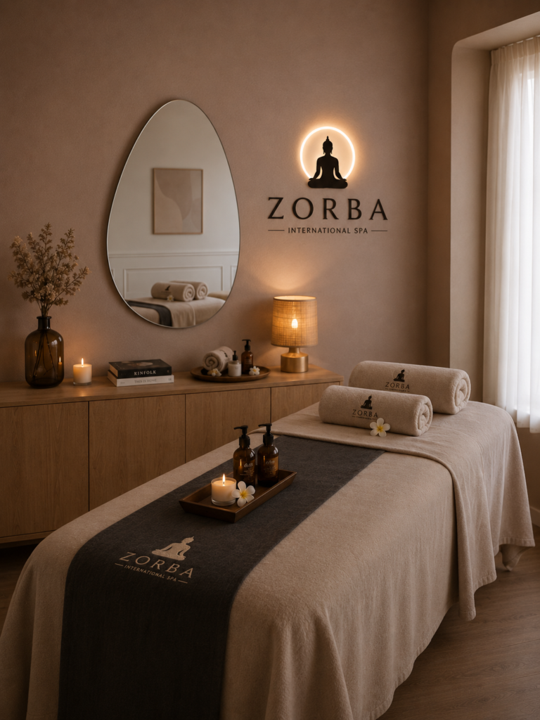 Branded spa treatment room at Zorba International Spa